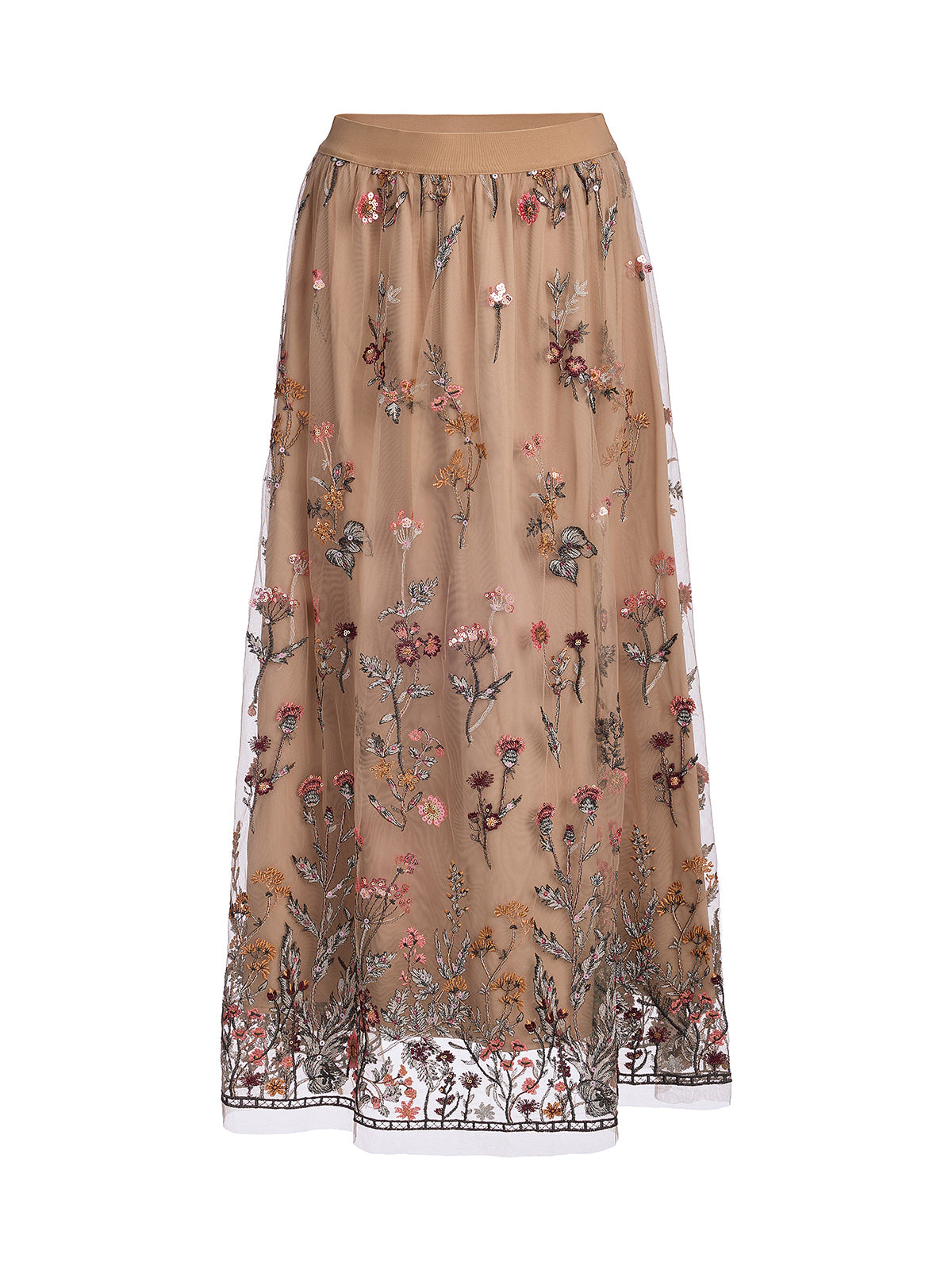 Mesh Embroidered Flare Skirt
