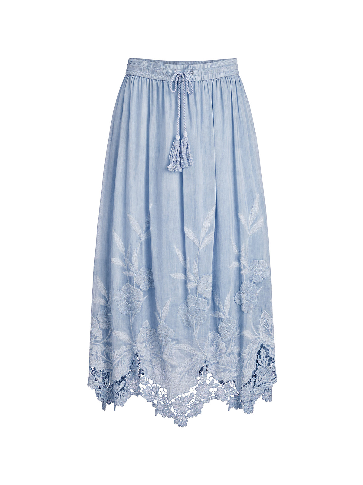 Silk Cotton Embroidered Lace Trim Panel Skirt
