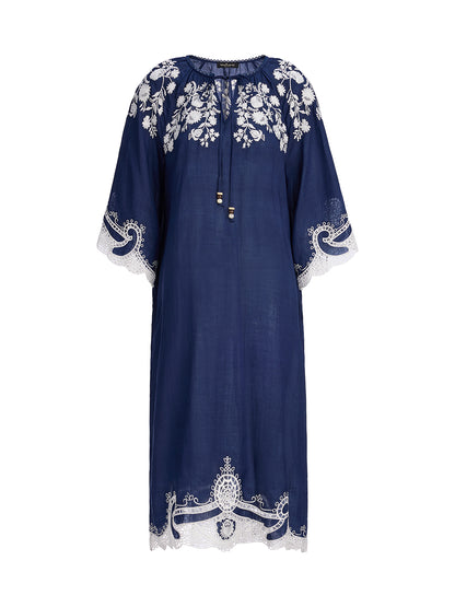 Ramie Floral Embroidered Cutwork Dress