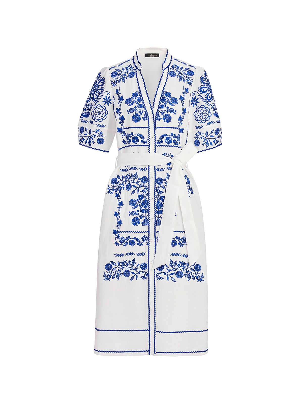 Linen Placement Embroidered Dress (Waist Tie Included)