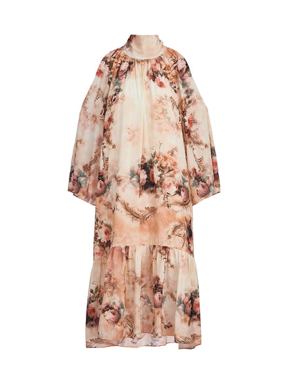 Silk Digital Print Rhinestone Cut-Out Dress