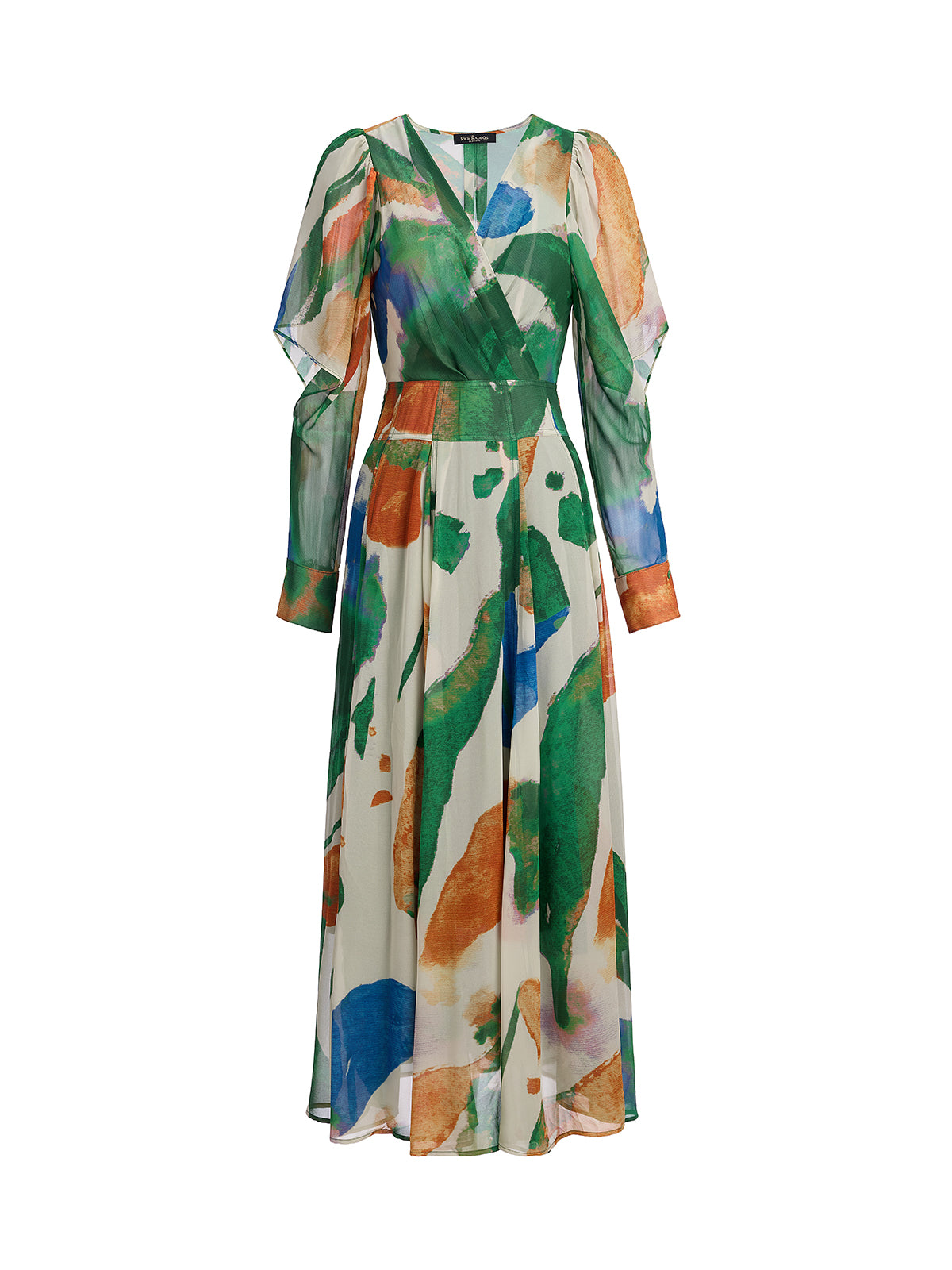 V-Neck Painterly Print Batwing Sleeve Dress