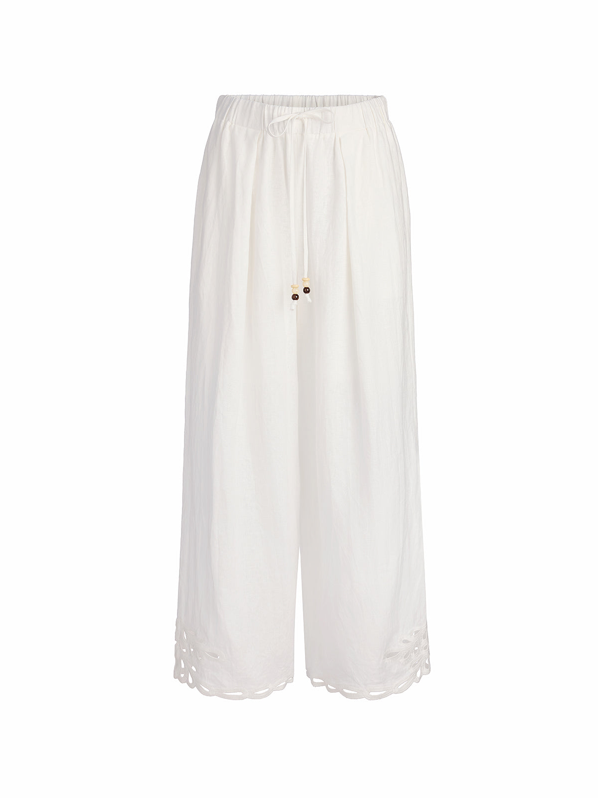 Linen Cutout Embroidered Straight-Leg Pants