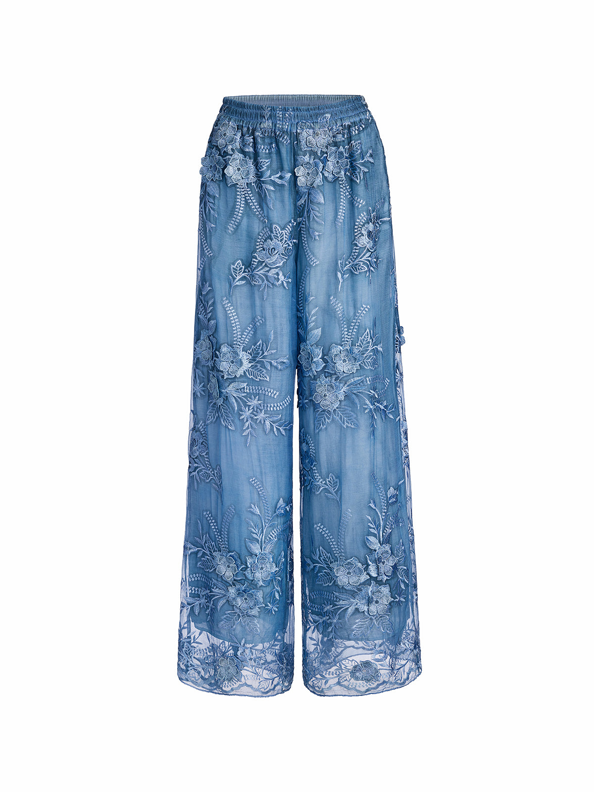 Mulberry Silk Embroidered Elastic-Waist Pants