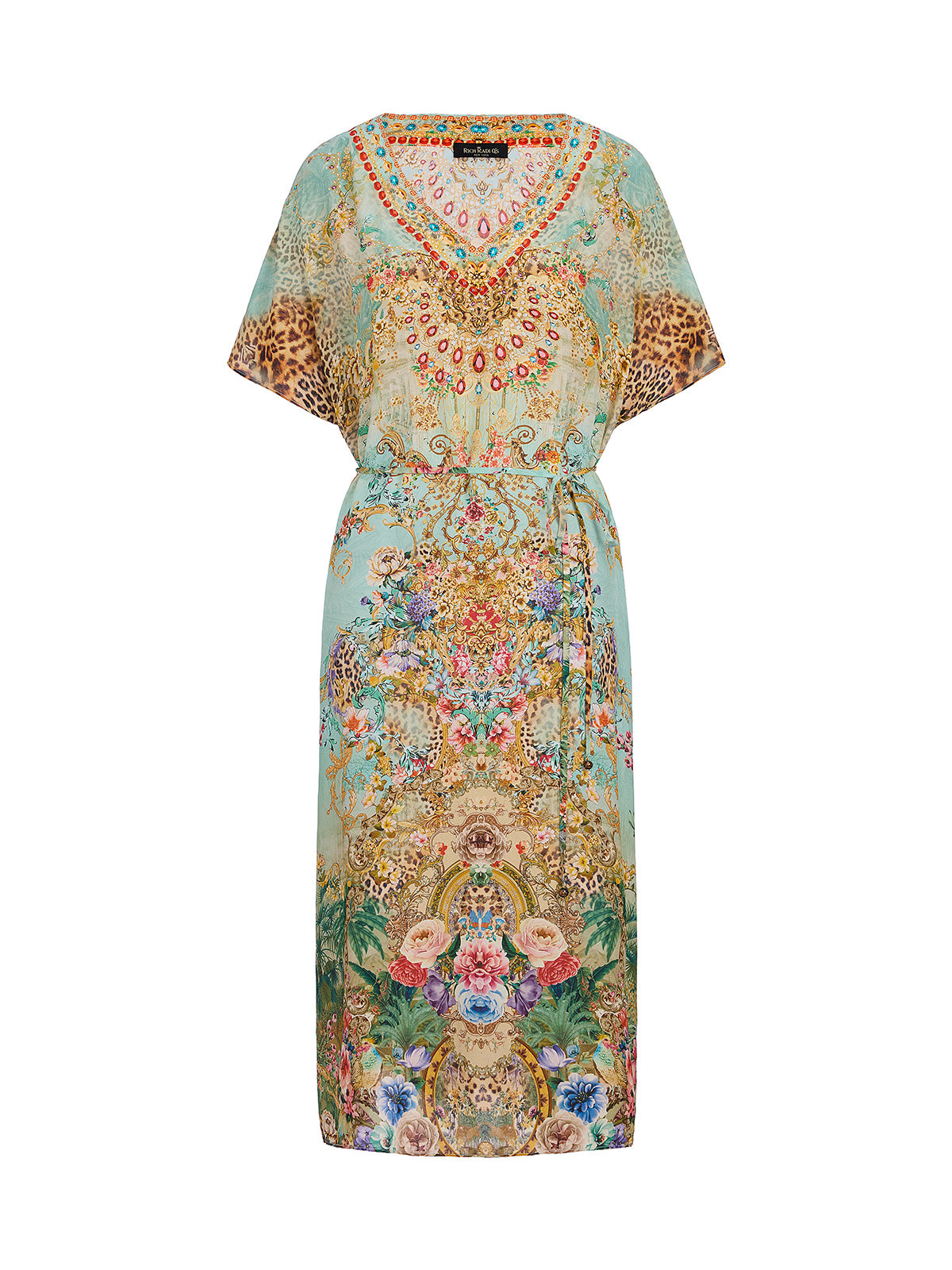 100% Silk Leopard Floral Rhinestone Dress