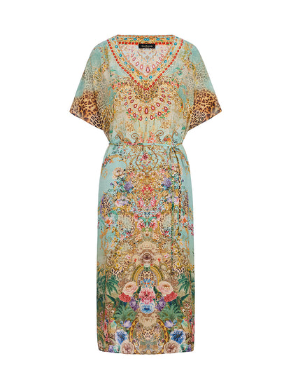 100% Silk Leopard Floral Rhinestone Dress