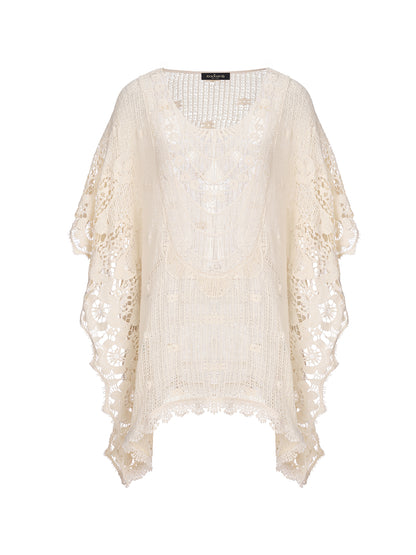 100% Cotton Lace Floral Cape Cover-Up