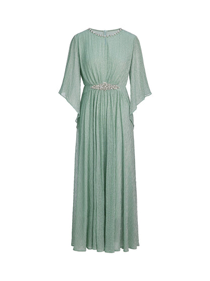 Metallic Pleated Tulle Layered Dress