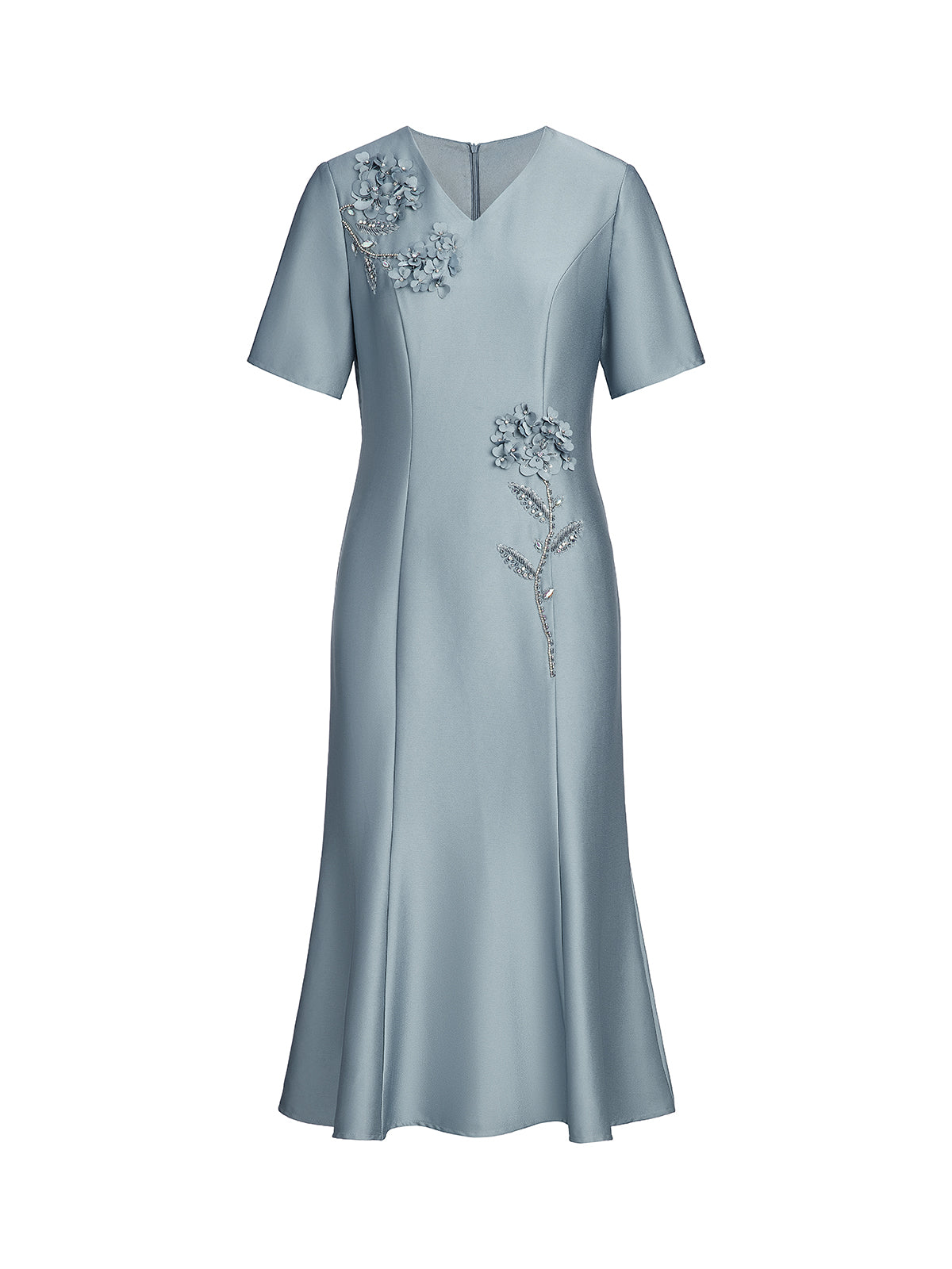 Acetate Satin 3D Flower Beaded Dress