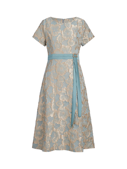 Embossed Jacquard Metallic Floral Dress