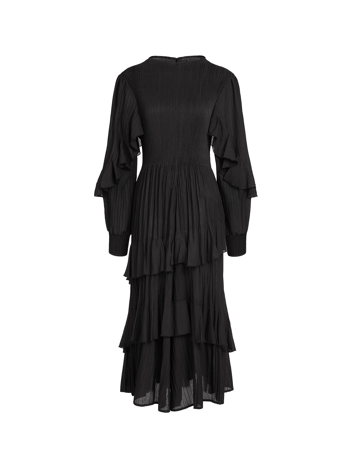 Heat Set Pleated Ruffle Sleeve Dress