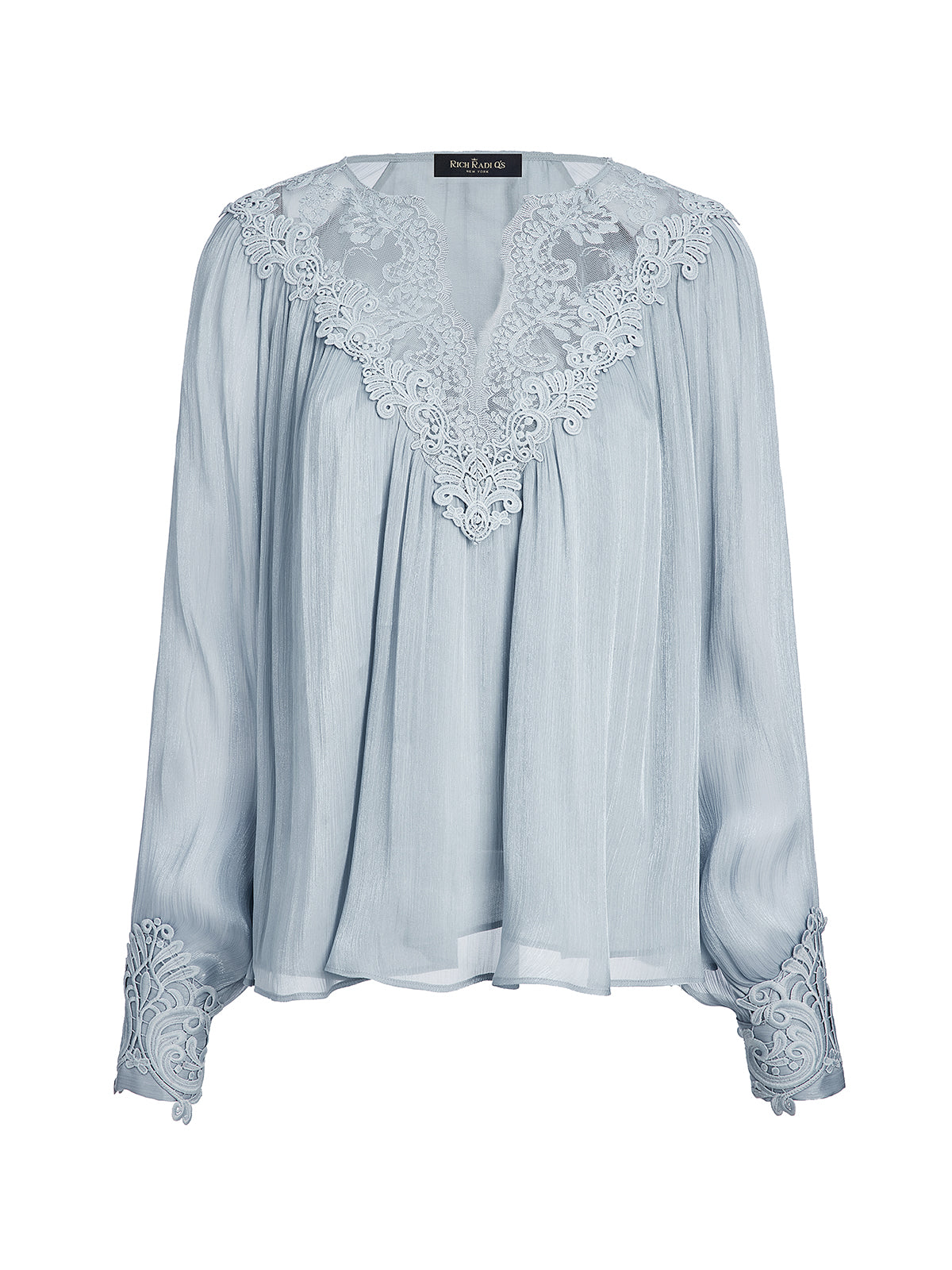 Pearlescent Organza Guipure Lace V-Neck Blouse
