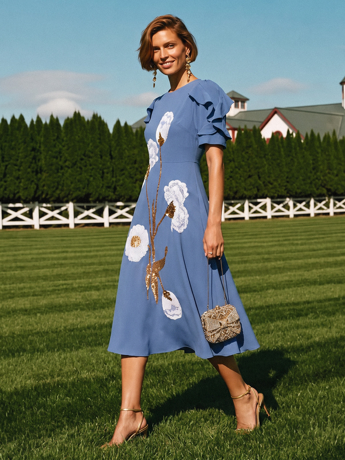 Sequin Embroidered Tulip Floral Dress