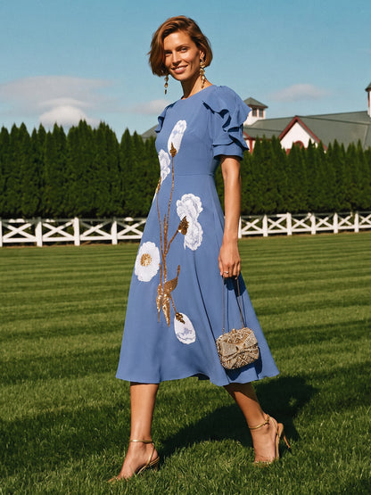 Sequin Embroidered Tulip Floral Dress