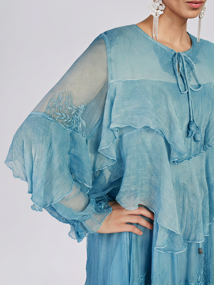 Washed Silk Floral Embroidered Dress