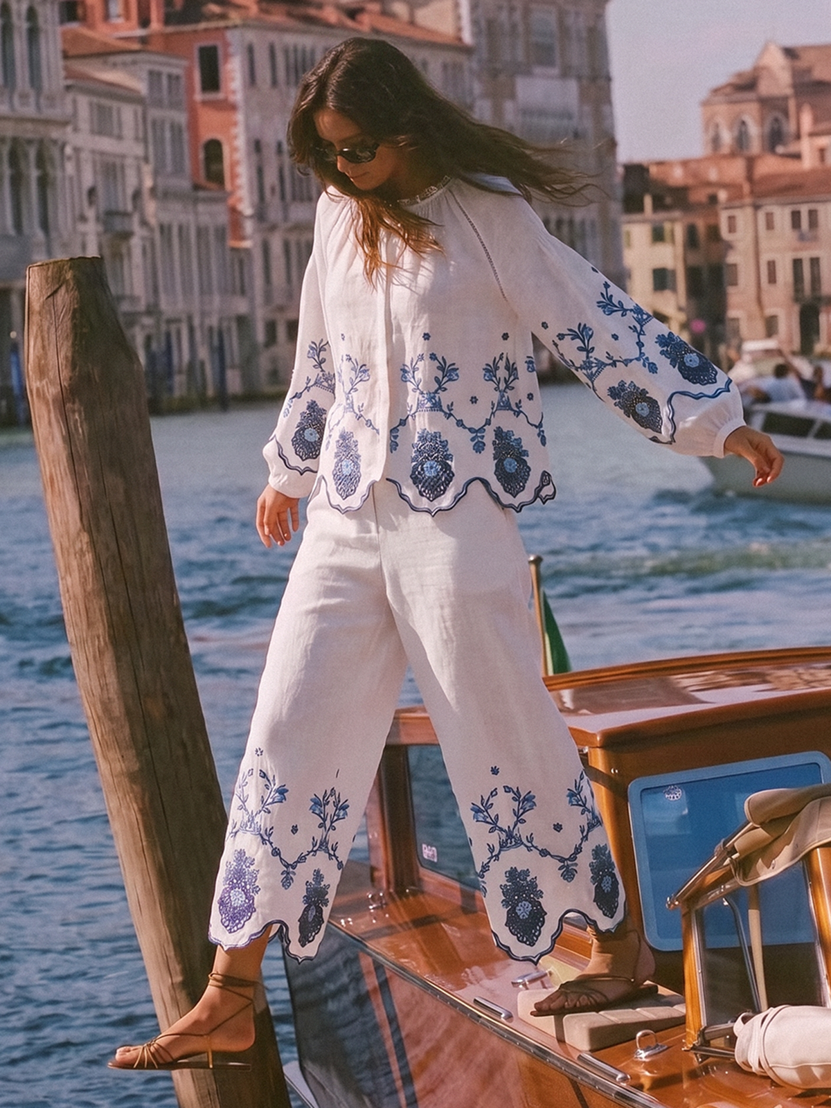 Linen Embroidered Cutwork Balloon Sleeve Top