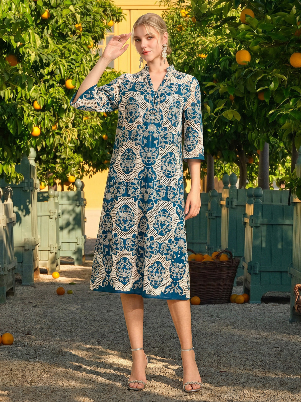 Cutwork Embroidered Beaded Straight Dress