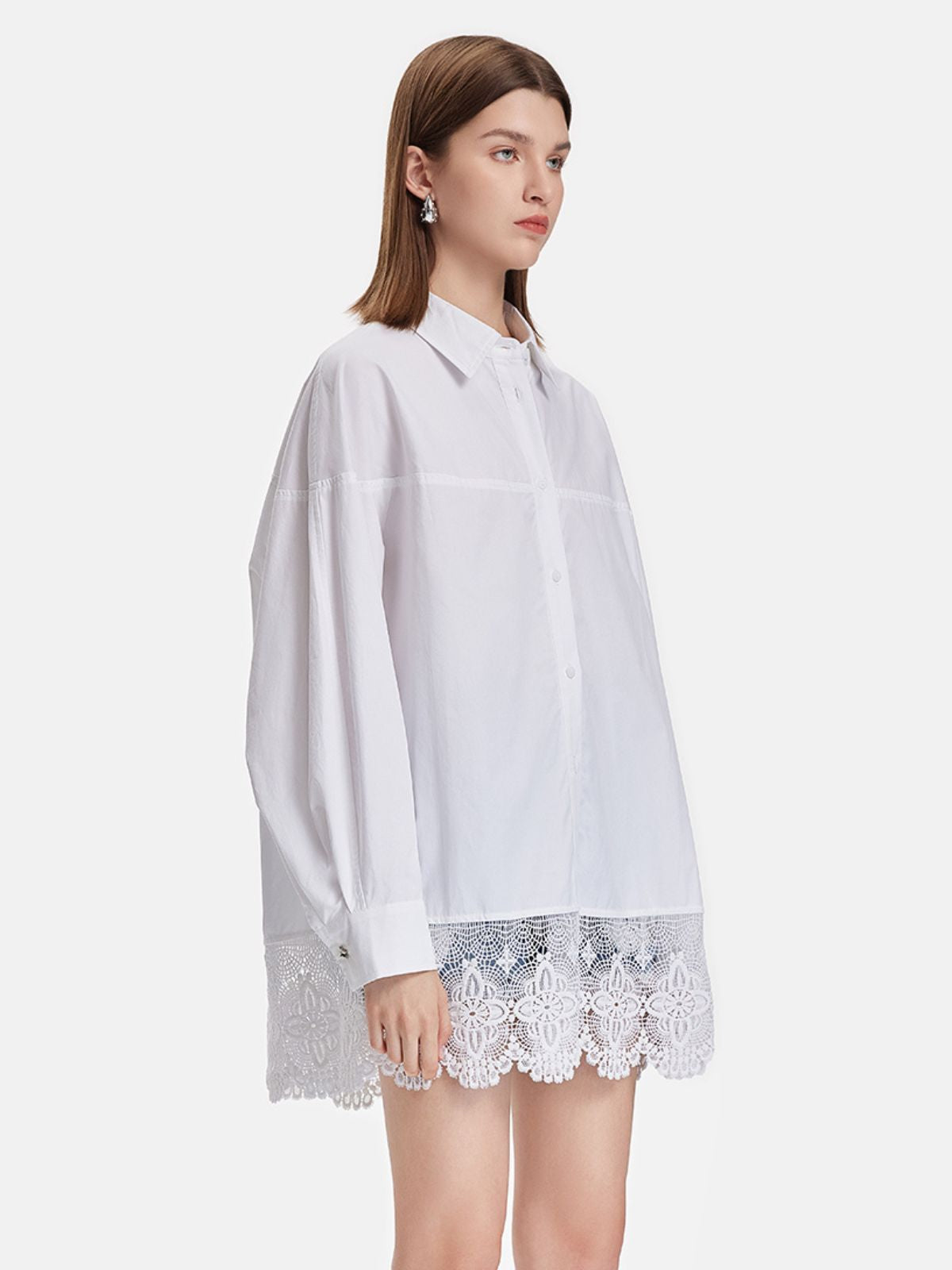 Lace Trim Oversized Long Shirt