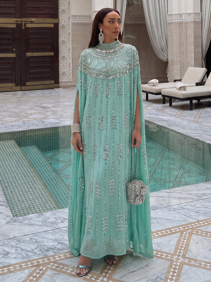 Hand-Beaded Rhinestone Cape Robe (Inner Wear Included)
