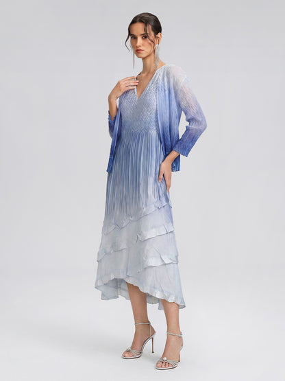 Pleated Gradient Two-piece High-waist Dress Set