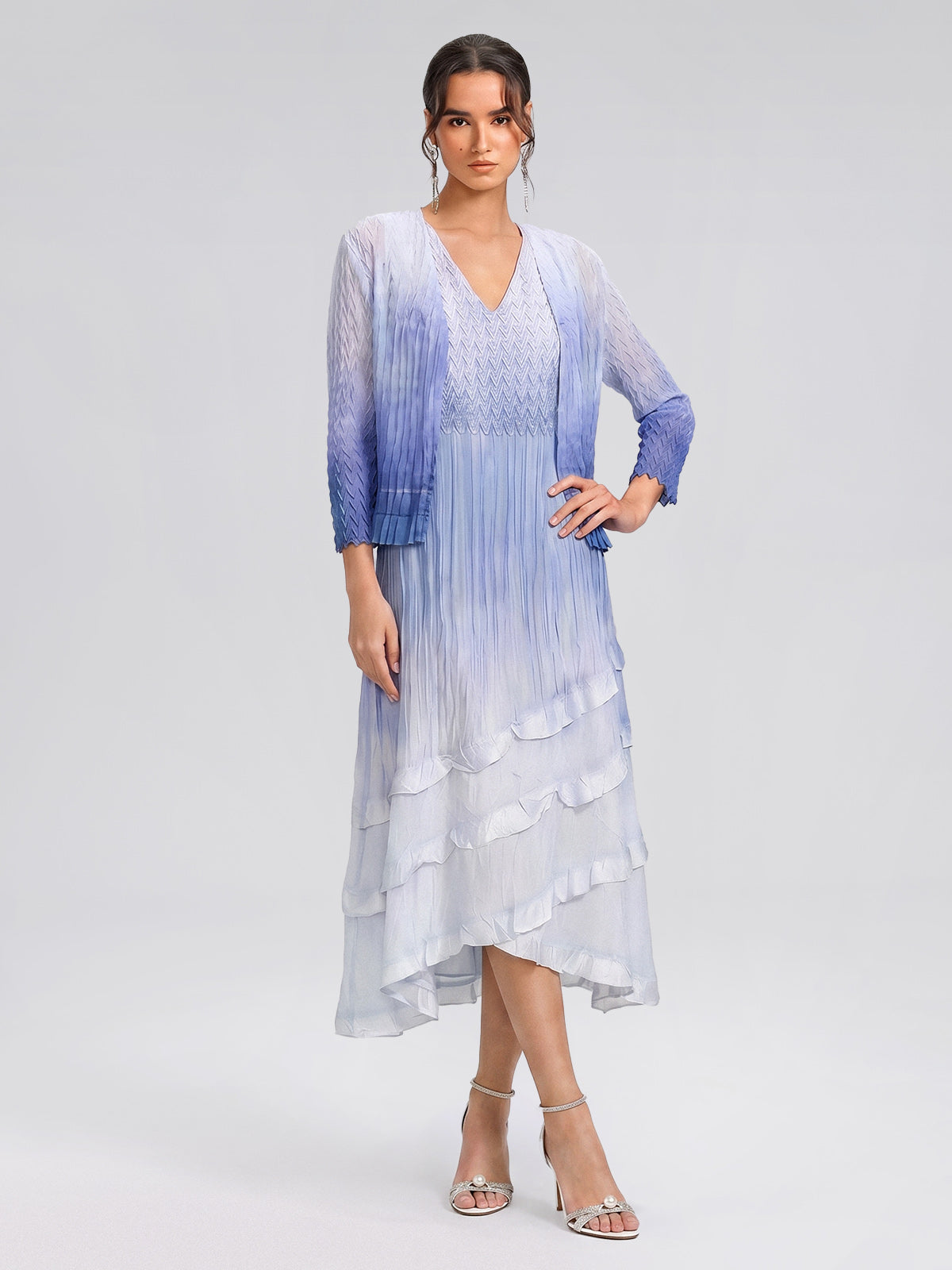Pleated Gradient Two-piece High-waist Dress Set