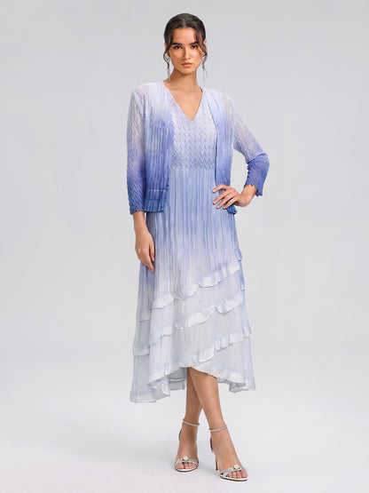 Pleated Gradient Two-piece High-waist Dress Set