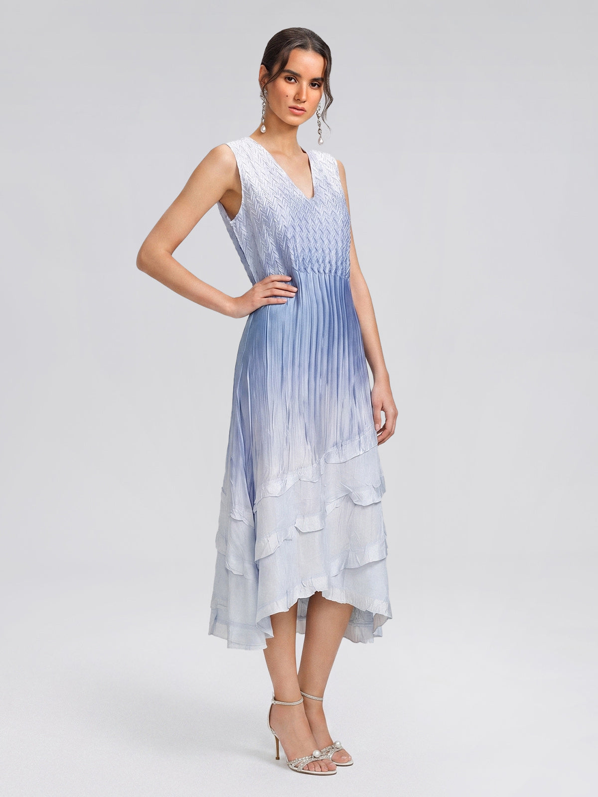 Pleated Gradient Two-piece High-waist Dress Set