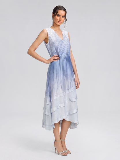 Pleated Gradient Two-piece High-waist Dress Set