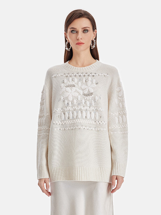 Cashmere Jacquard Pullover Sweater