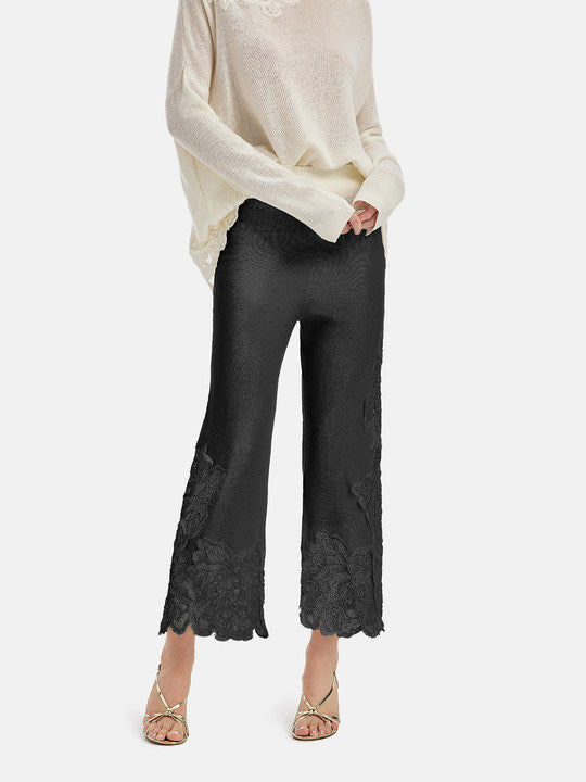 Lace Cashmere Straight-Leg Pants