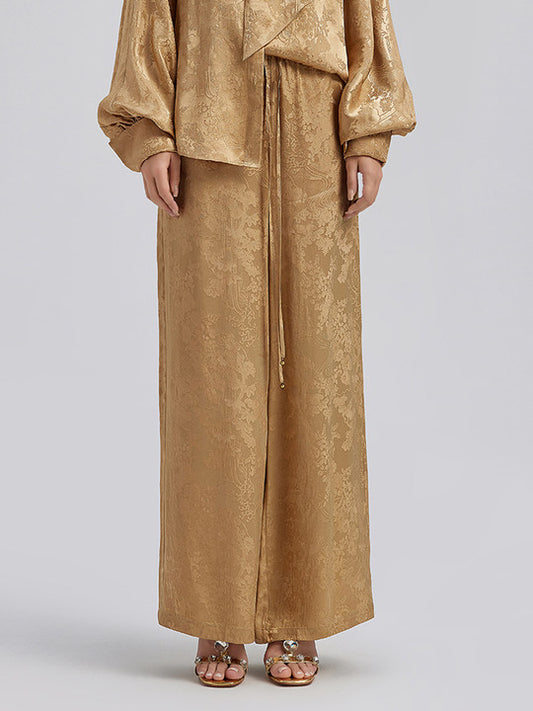 Gold Jacquard Wide Elastic Waist Pants