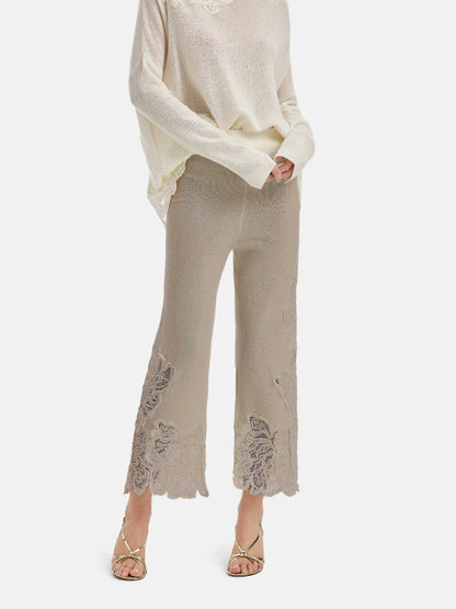 Lace Cashmere Straight-Leg Pants