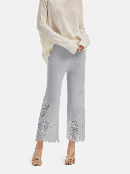 Lace Cashmere Straight-Leg Pants