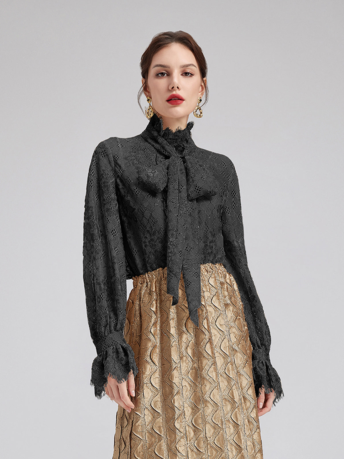 Romantic Ruffled Metallic Lace Shirt