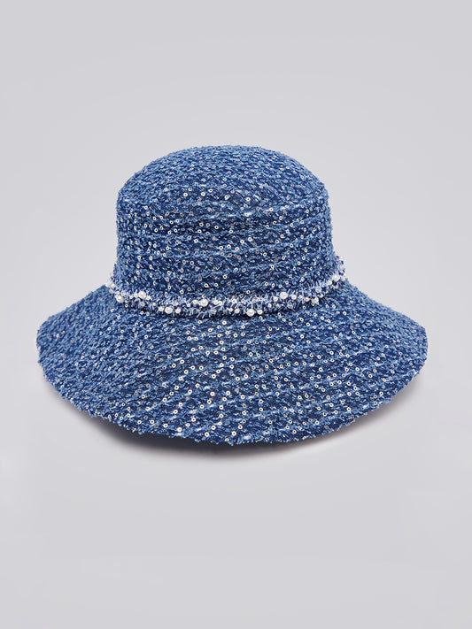 Hand-Beaded Sequin Tweed Beaded Hat