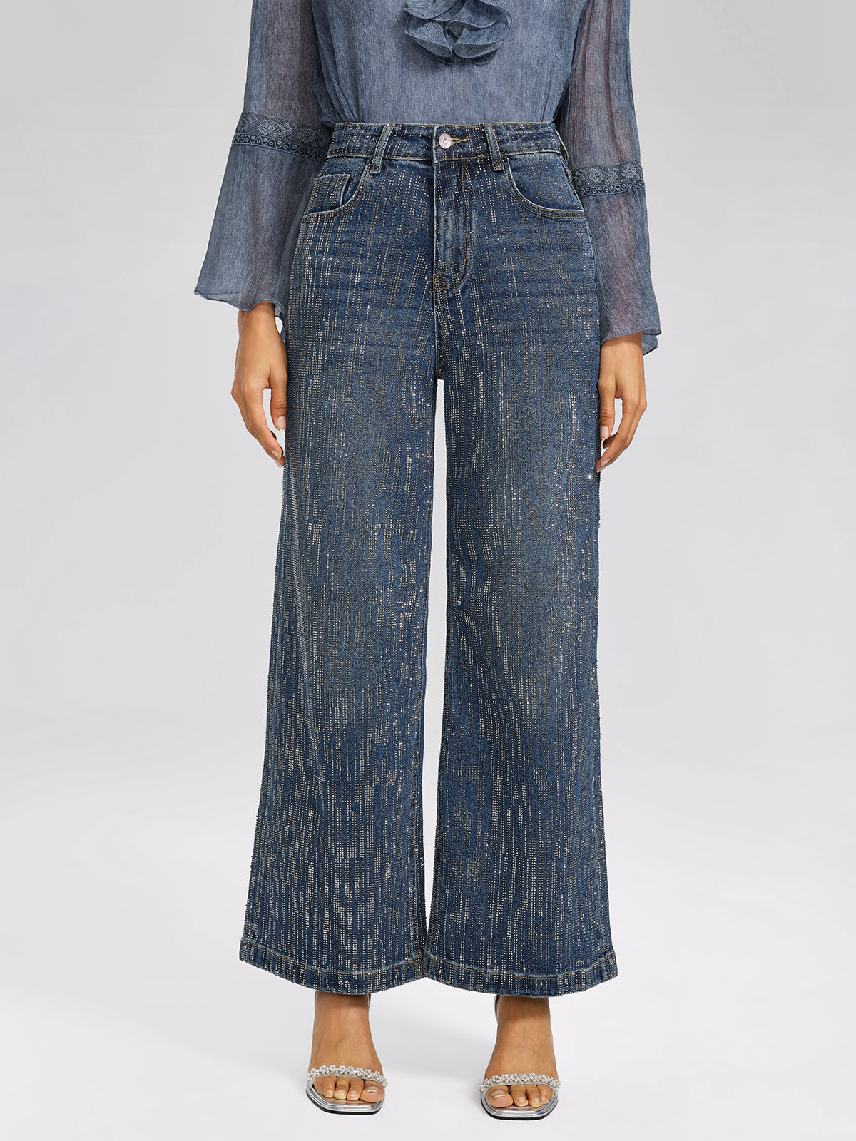 Vertical Stripe Rhinestone Jeans