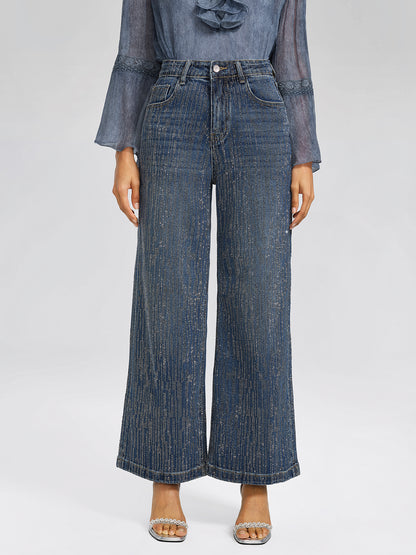 Vertical Stripe Rhinestone Jeans