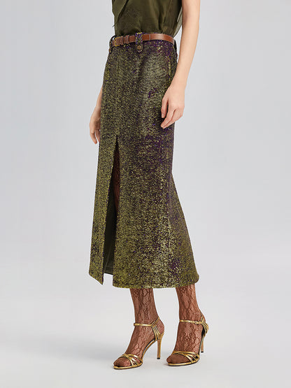 French Couture Two-Tone Sequin Split Skirt