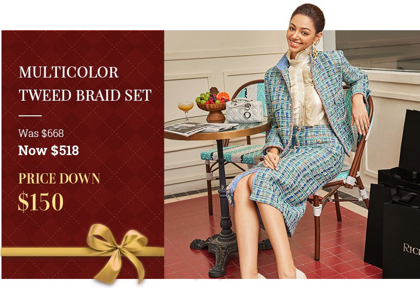 Multicolor Tweed Braid Set Offer -$150 OFF