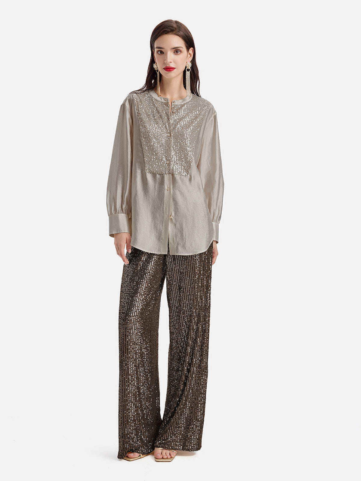 Sequin-Stitched French-Style Shirt